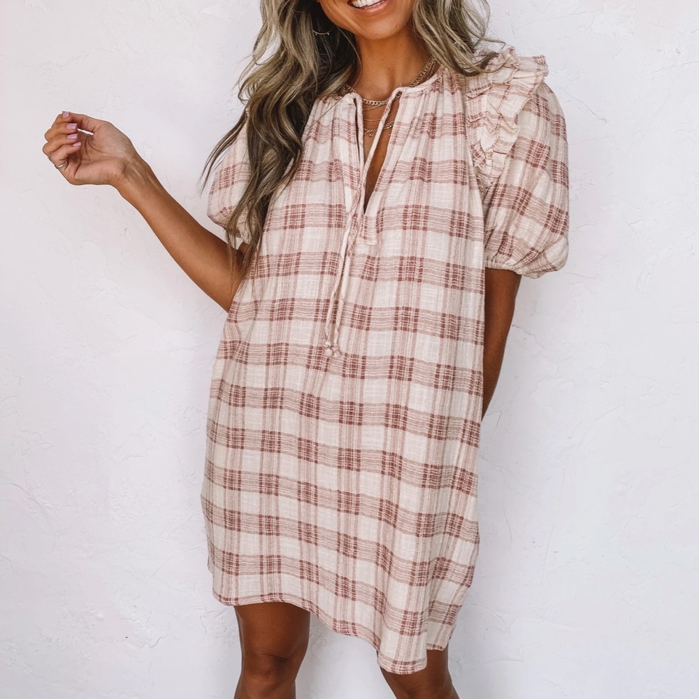 NWT Plaid Tunic Dress- mauve